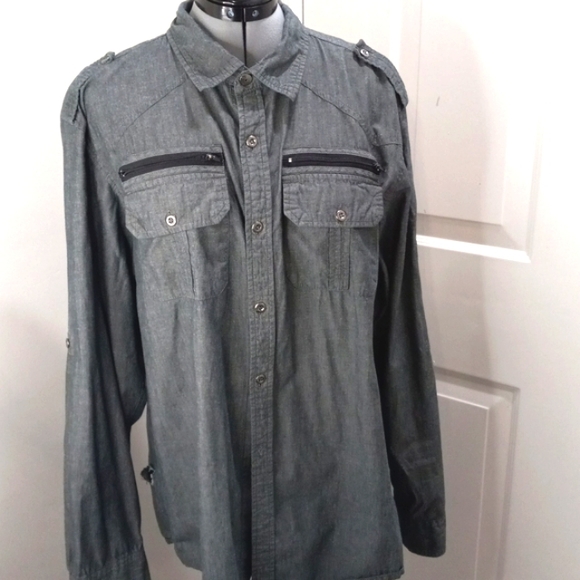 Dk Grey 100% Cotton Long Sleeved Mens Shirt Sz XL - Picture 2 of 8